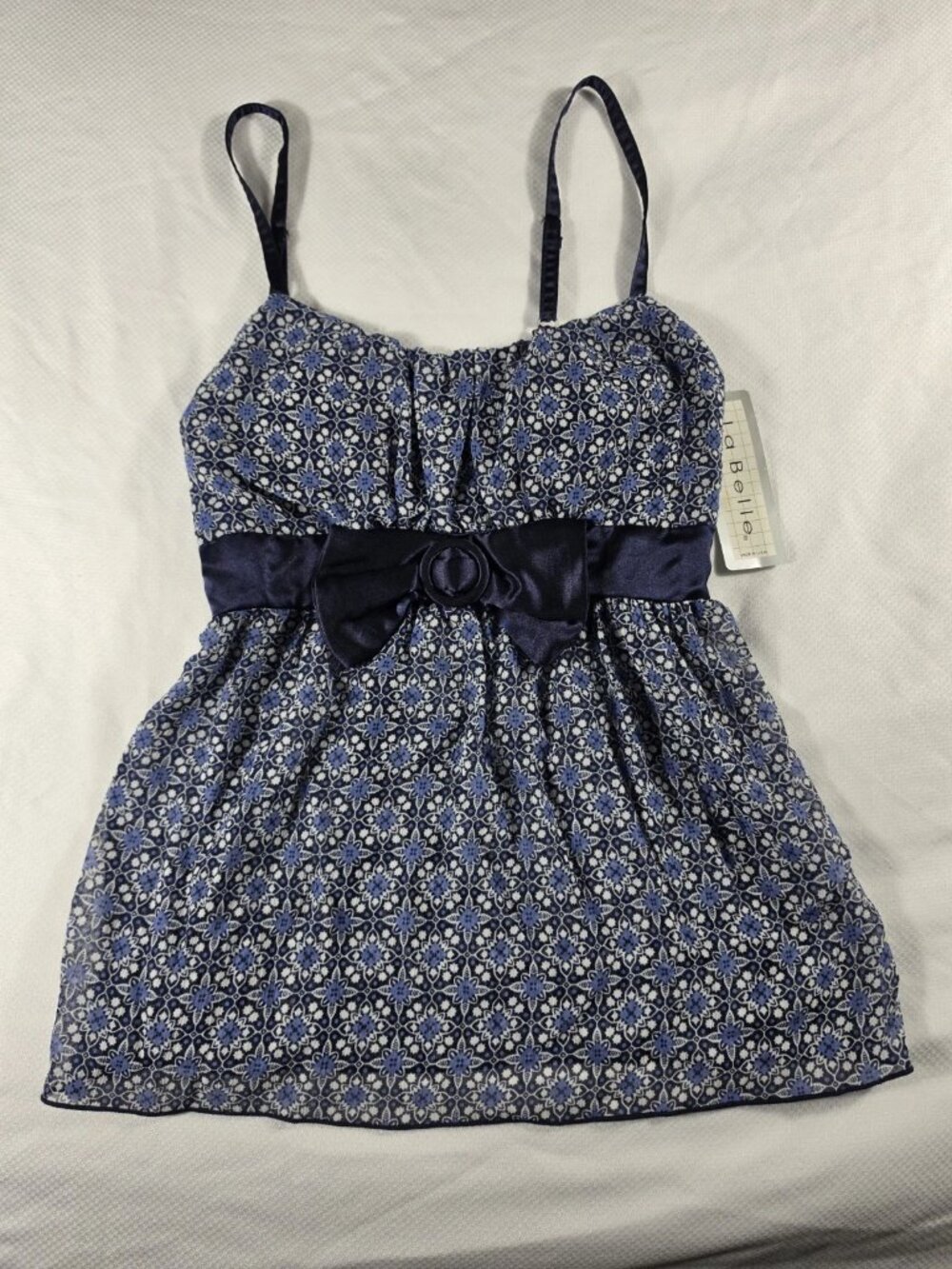 Vintage Y2K La Belle Floral Top Blue White Juniors Size 7/8 Babydoll NOS NWT